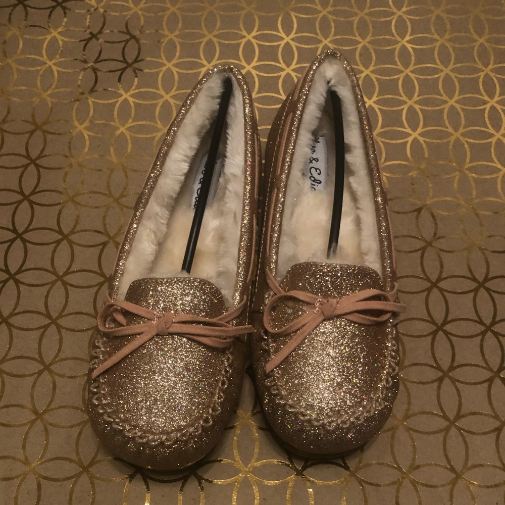 Rose gold glitter moccasins